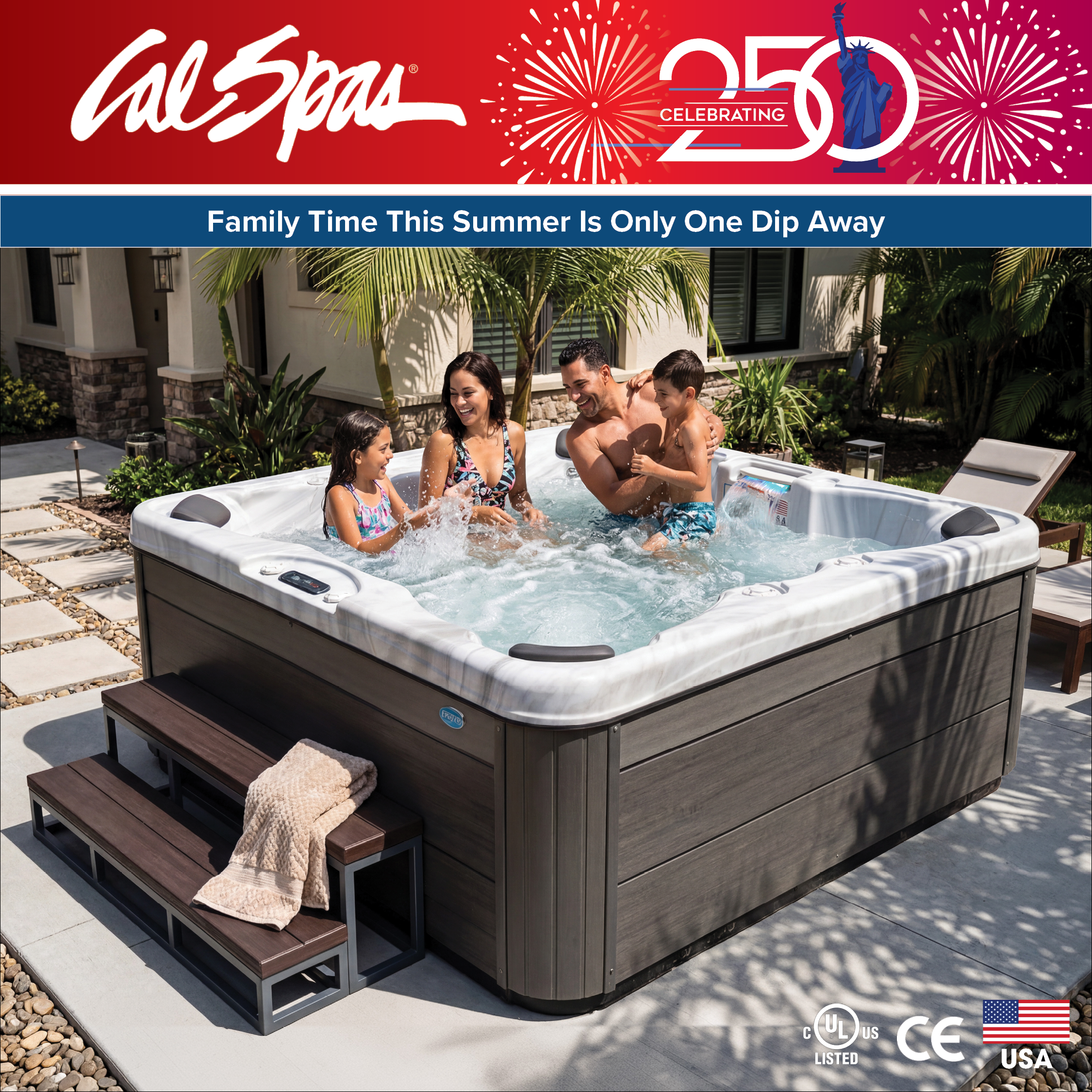 Calspas hot tub being used in a family setting - Escondido